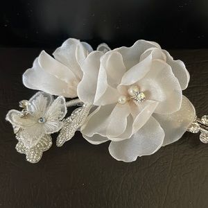 Bridal hair piece with light blush organza flowers